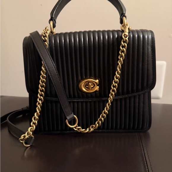 Coach Parker Black Quilted Satchel with Gold Chain - Picture 2 of 15